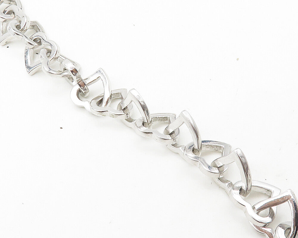 925 Sterling Silver  Shiny Polished Open Love Heart Chain Necklace  NE2960
