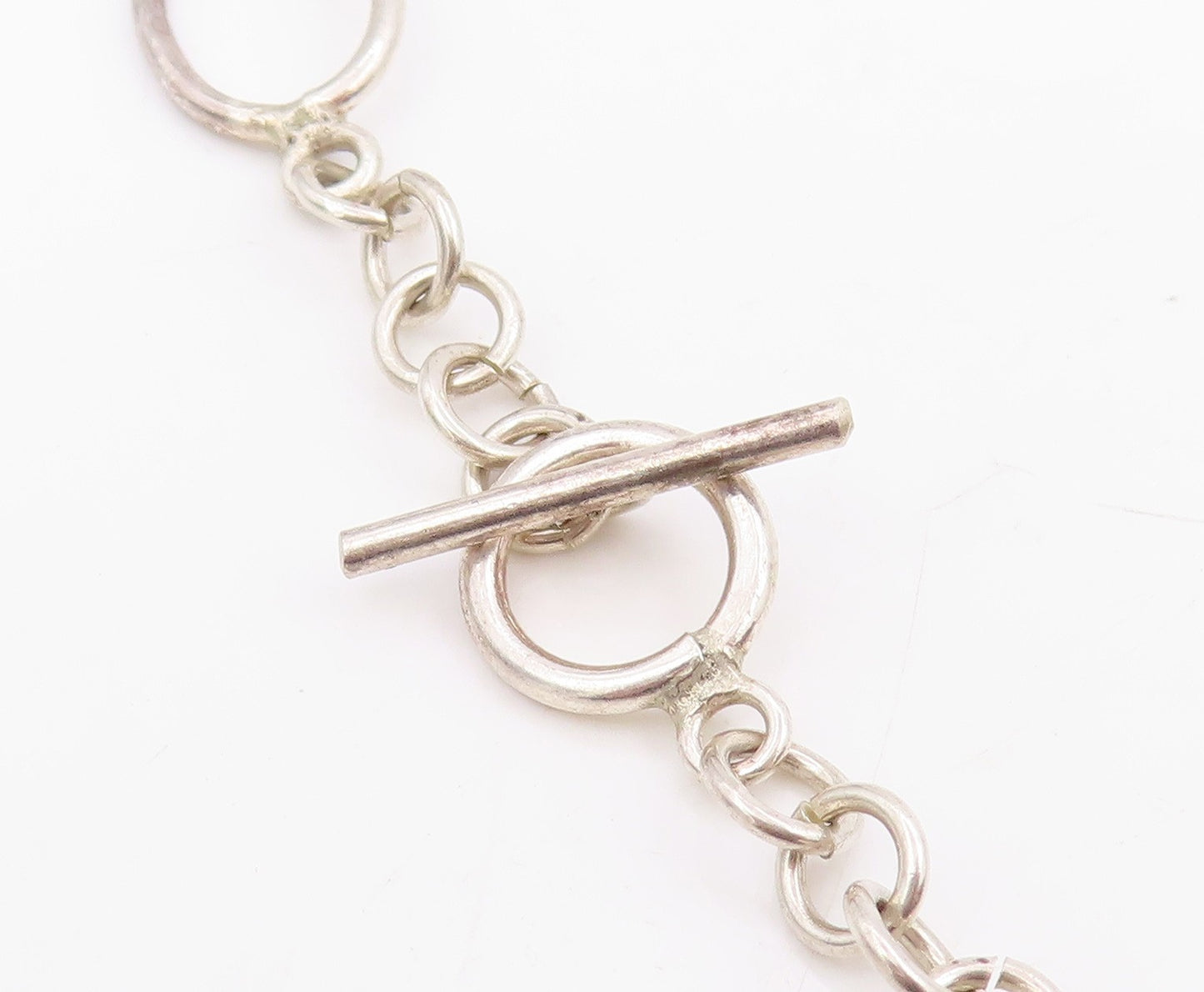 925 Sterling Silver Vintage Necklace Modernist Hollow Oval Link Chain  NE4746