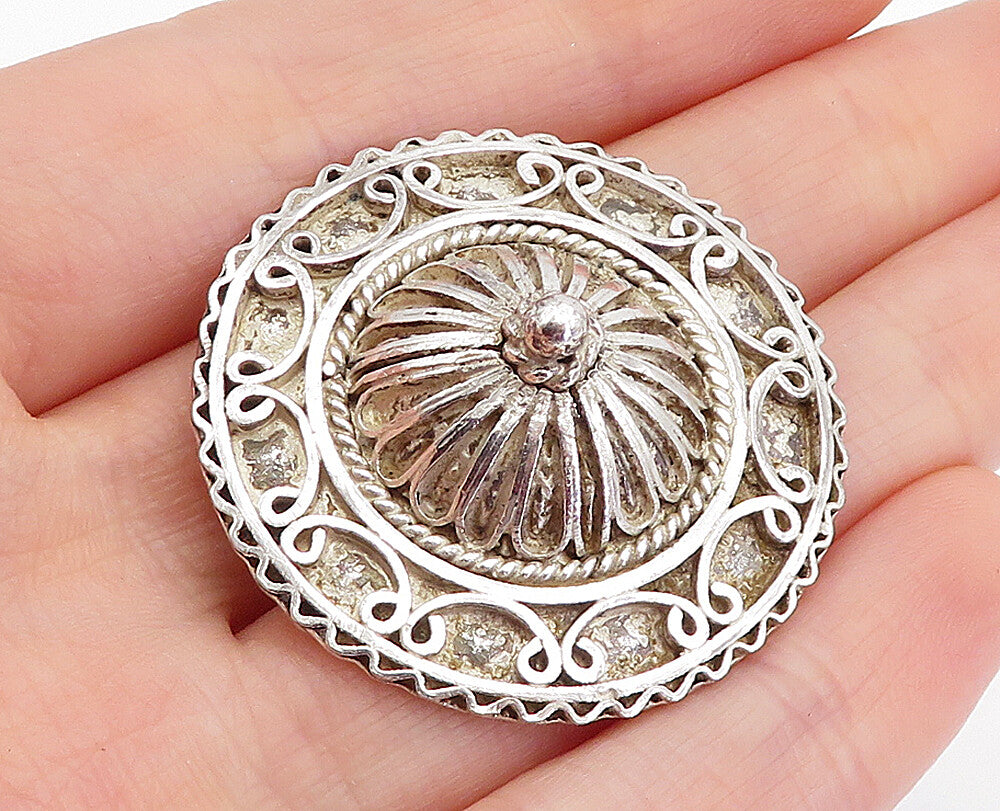 ISRAEL 925 Sterling Silver  Vintage Shiny Round Swirl Dome Brooch Pin  BP1688