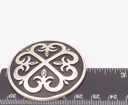 925 Sterling Silver Vintage Brooch Pin TAXCO Swirly Carved Heart Flower  BP10753