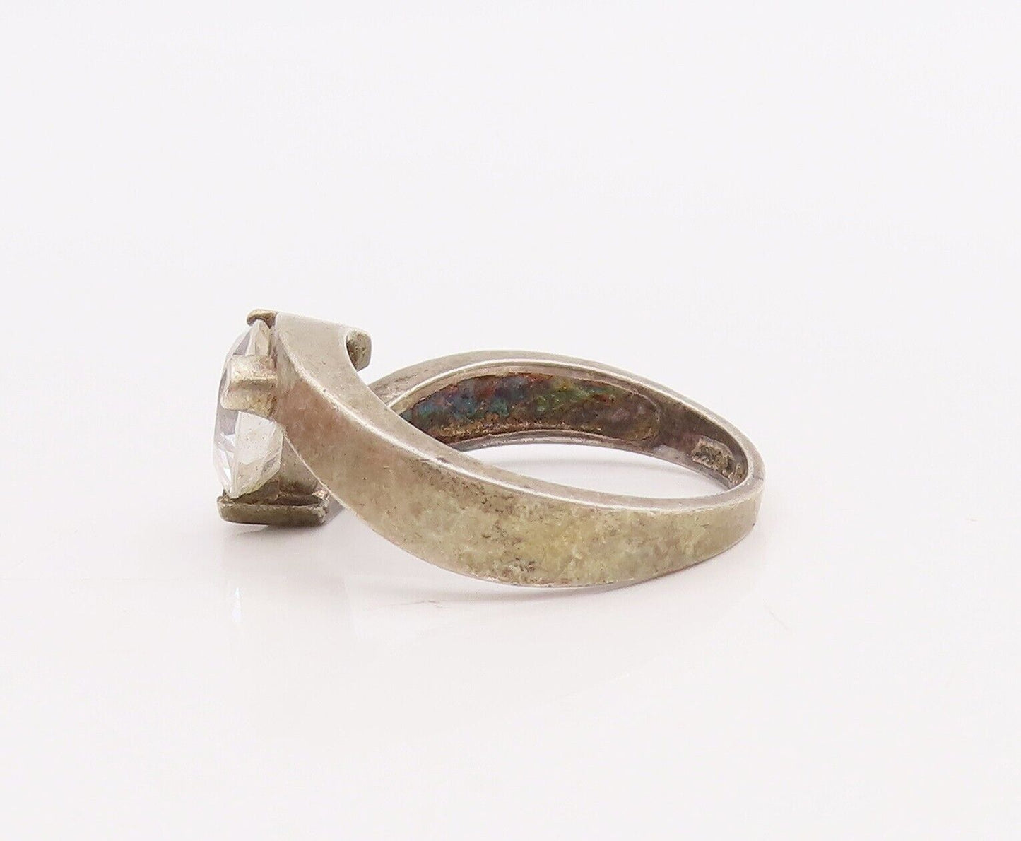 925 Sterling Silver Vintage Ring Designer Triangle Cut CZ  Sz 7  RG28871