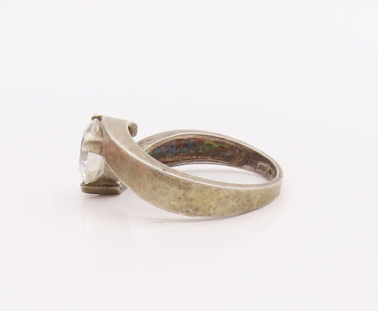 925 Sterling Silver Vintage Ring Designer Triangle Cut CZ  Sz 7  RG28871