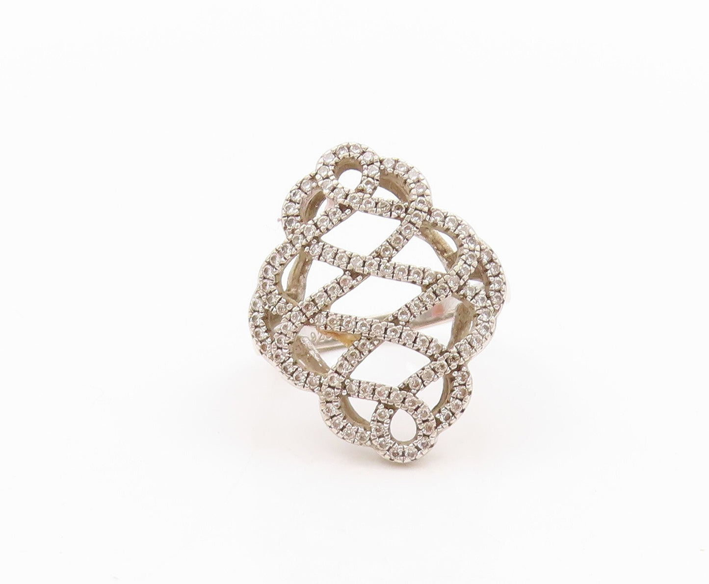 925 Sterling Silver Vintage Ring Modernist Cutout CZ Inlay Design  Sz 7  RG31777