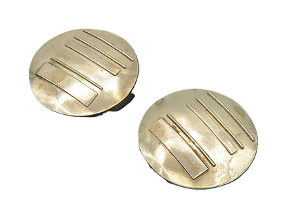 WOODS 925 Sterling Silver Vintage Modernist Round Non Pierce Earrings EG10802