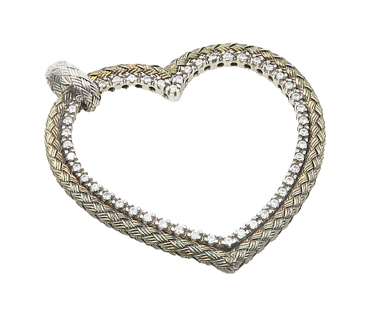925 Sterling Silver   Vintage Cubic Zirconia Open Love Heart Pendant  PT14997