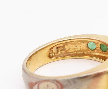 925 Sterling Silver Vintage Ring Gold Plated Emerald Band Inlay  Sz 6  RG31716