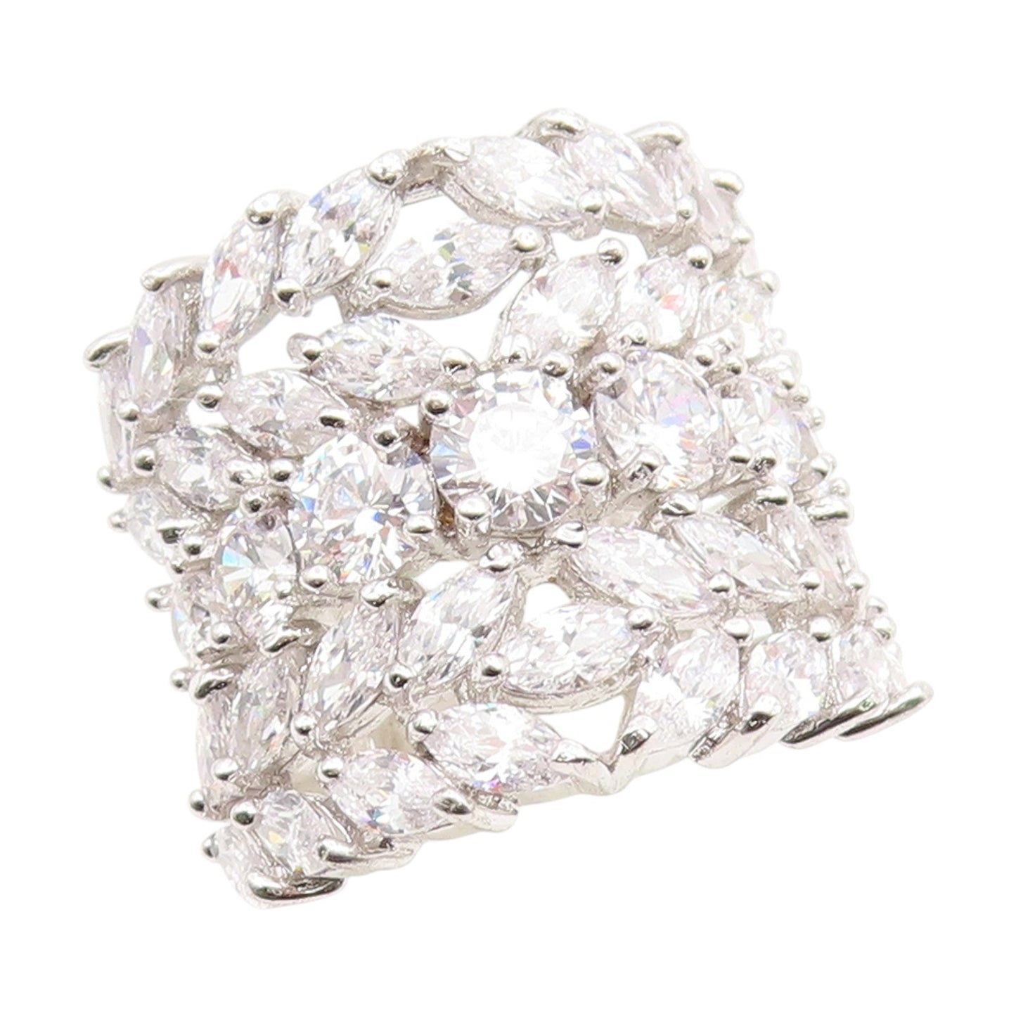 925 Sterling Silver Vintage Ring CZ Elegant Multi Row Wide Band  Sz 6.5  RG35117