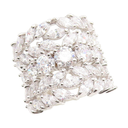 925 Sterling Silver Vintage Ring CZ Elegant Multi Row Wide Band  Sz 6.5  RG35117