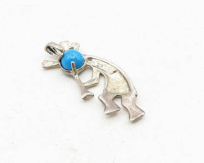 925 Sterling Silver  Vintage Turquoise Shiny Kokopelli Dancer Pendant  PT7433