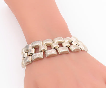 925 Sterling Silver Vintage Bracelet MEXICO Modernist Wide Panel Link  BT11614