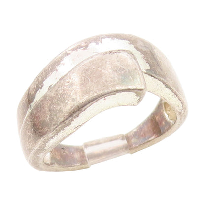 925 Sterling Silver Vintage Ring Modernist Crossover Wide Band  Sz 8.5  RG34953
