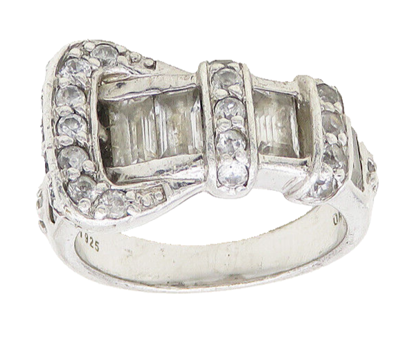 925 Sterling Silver  Shiny Topaz Belt Buckle Motif Band Ring Sz 8  RG17328