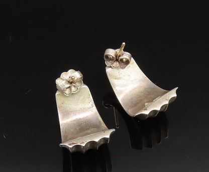 14K GOLD & 925 Silver  Vintage Minimalist Ribbed Curved Earrings  EG11836