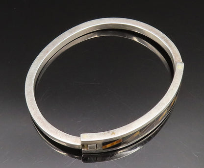 CECILIA TONO 925 Silver  Vintage Inlaid Onyx & Tiger's Eye Bracelet  BT9531