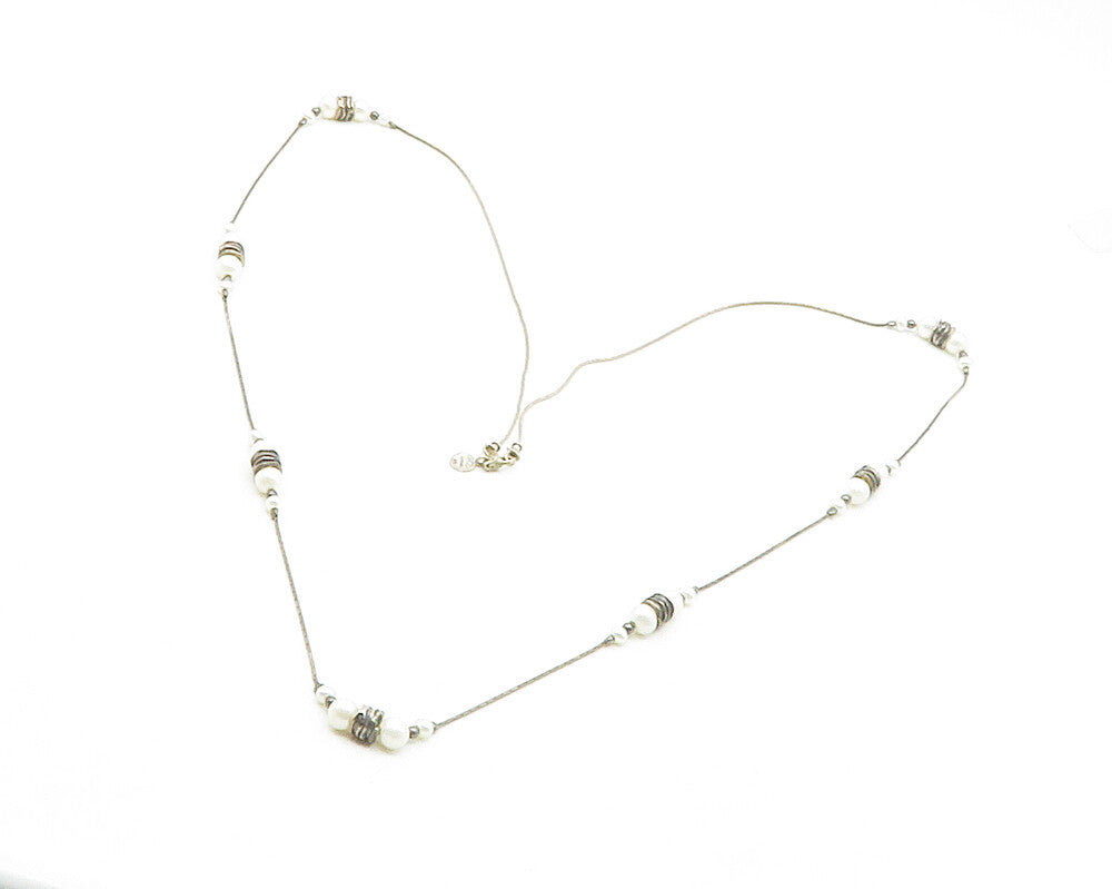 OR PAZ ISRAEL 925 Sterling Silver  Vintage Pearls Thin Chain Necklace  NE2273