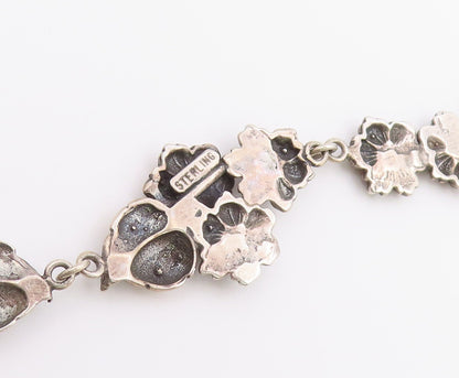 925 Sterling Silver Vintage Necklace Classic Botanical Floral Motif Link  NE4889