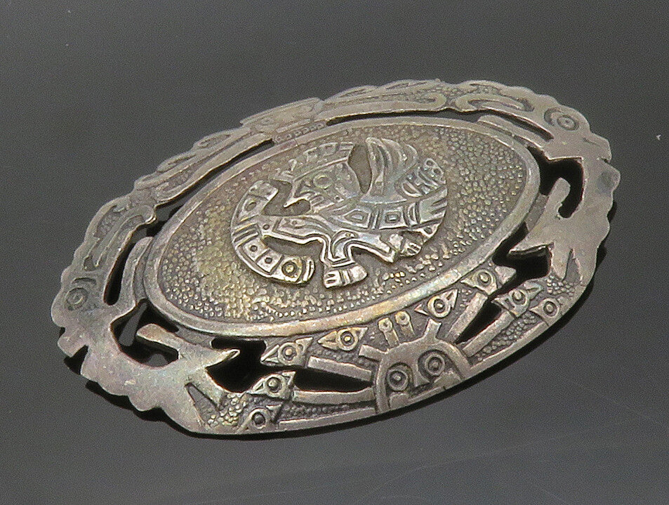 PERU 925 Sterling Silver  Vintage Oxidized Traditional Brooch Pin  BP5071