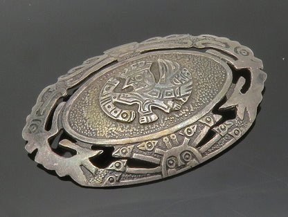PERU 925 Sterling Silver  Vintage Oxidized Traditional Brooch Pin  BP5071