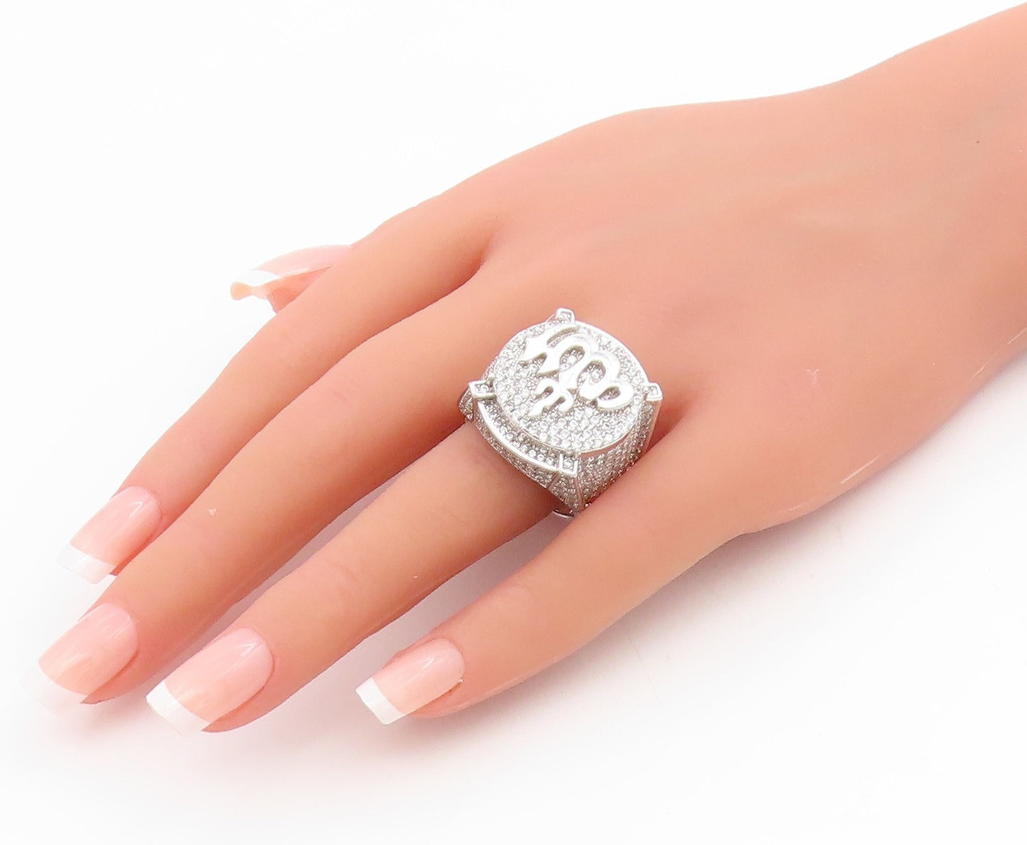 925 Sterling Silver Vintage Ring CZ Allah Arabic Calligraphy Band Sz 11 RG34545