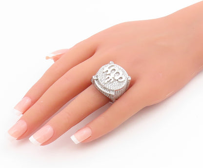 925 Sterling Silver Vintage Ring CZ Allah Arabic Calligraphy Band Sz 11 RG34545