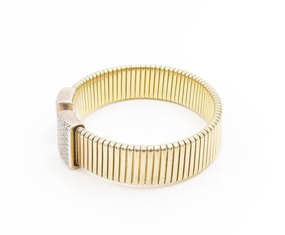 925 Sterling Silver Vintage Bracelet Gold Plated CZ Modernist Wide Cuff  BT11898