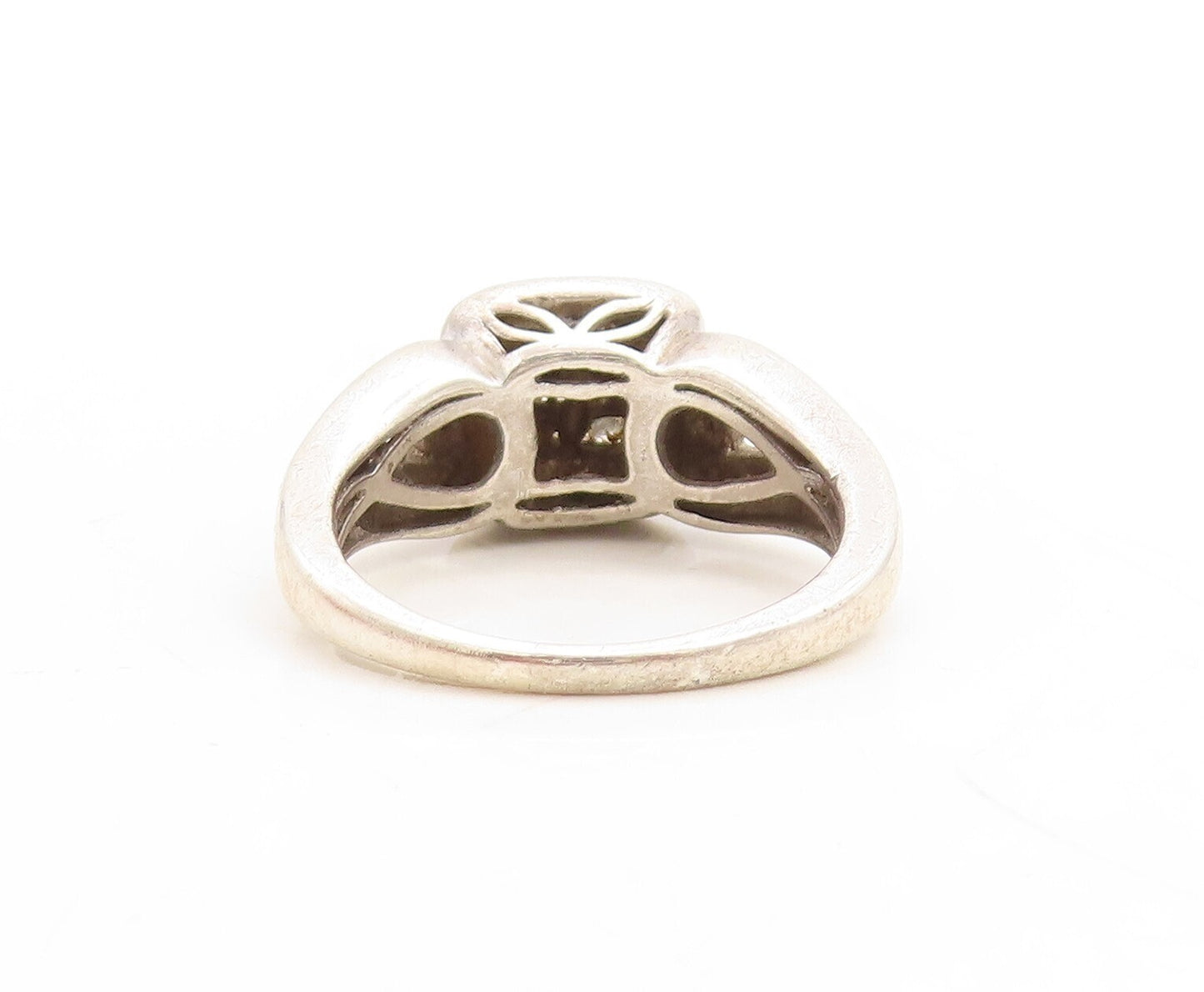 925 Sterling Silver Vintage Ring 1/4 Ct Diamonds Square Inlay Sz 7 RG31191