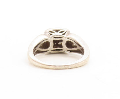 925 Sterling Silver Vintage Ring 1/4 Ct Diamonds Square Inlay Sz 7 RG31191