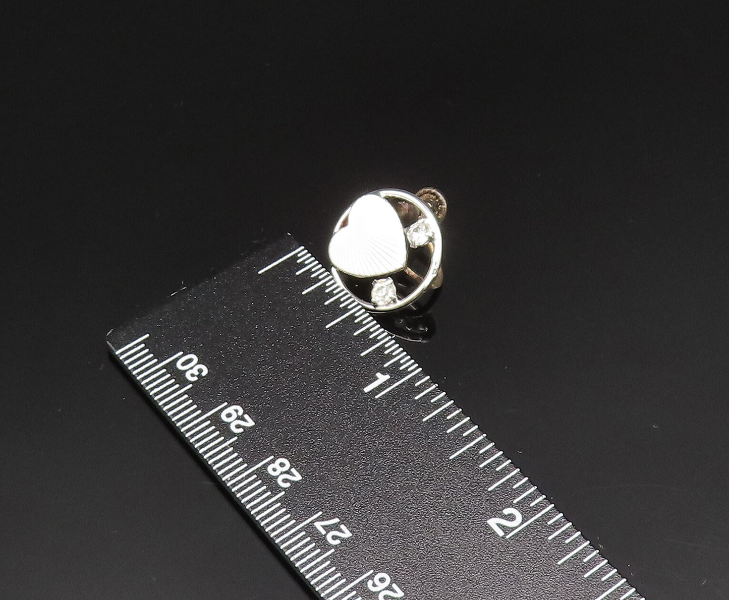 925 Silver  Vintage Love Heart & Cubic Zirconia Screw Back Earrings  EG11796