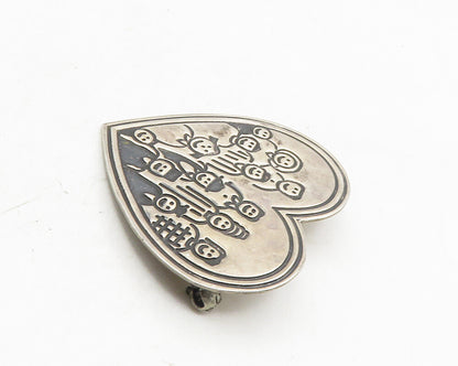 EFS MEXICO 925 Silver  Vintage Oxidized People Love Heart Brooch Pin  BP4013