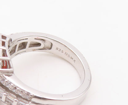 925 Sterling Silver Vintage Ring Rectangle Cut Orange Halo White CZ Sz 7 RG30136