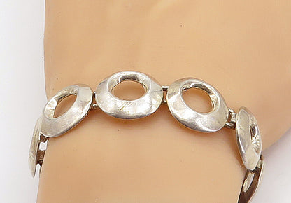 MEXICO 925 Sterling Silver  Vintage Shiny Circle Link Chain Bracelet  BT1610
