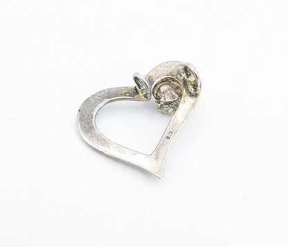 925 Sterling Silver  Vintage Cubic Zirconia Open Love Heart Pendant  PT2991