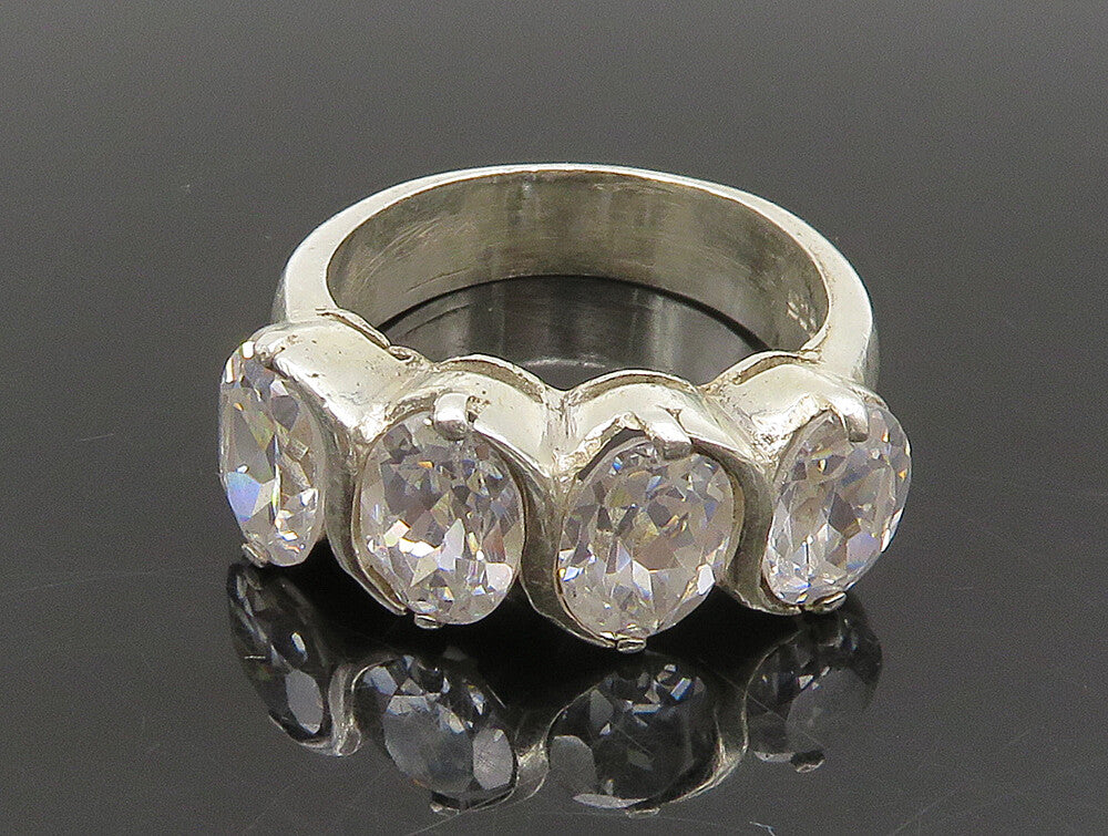 925 Sterling Silver  Vintage Four Stone Cubic Zirconia Ring Sz 7  RG24255