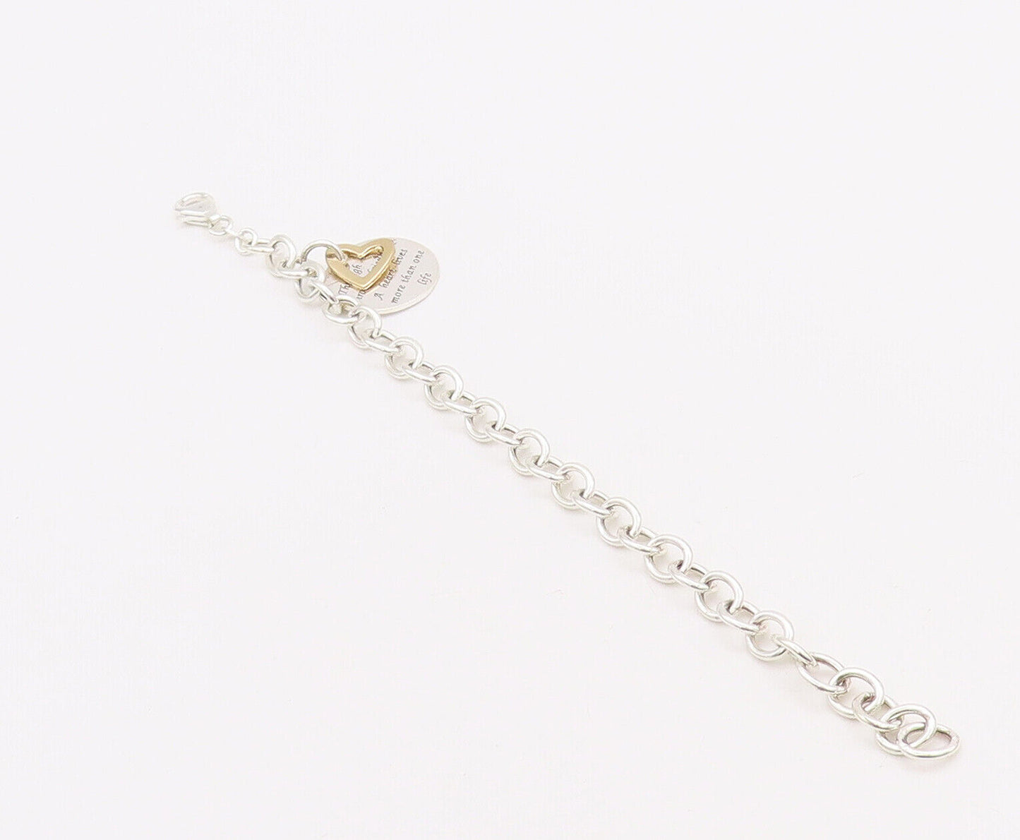 925 Sterling Silver Vintage Bracelet Ring Chain Cutout Heart & Message  BT10643