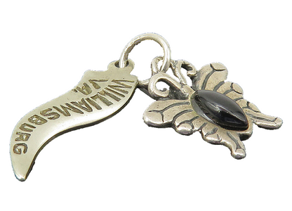 925 Silver Vintage Black Onyx Butterfly Williamsburg Virginia Pendant PT8703