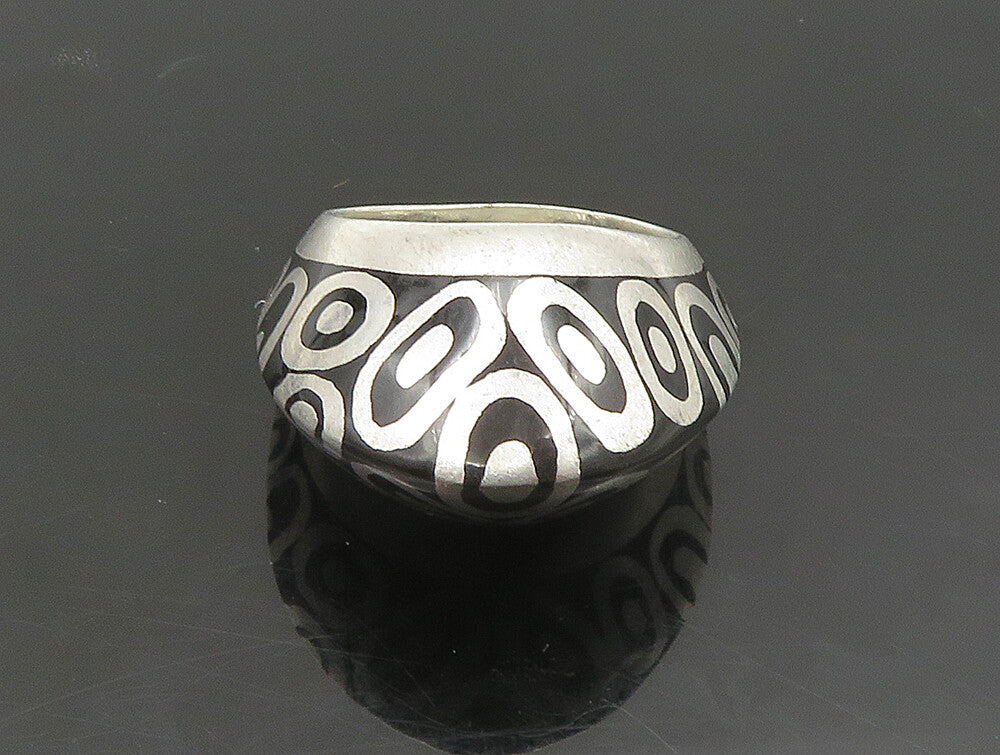 FLLI MENEGATTI 925 Silver  Vintage Black Enamel Dome Band Ring Sz 6  RG24019