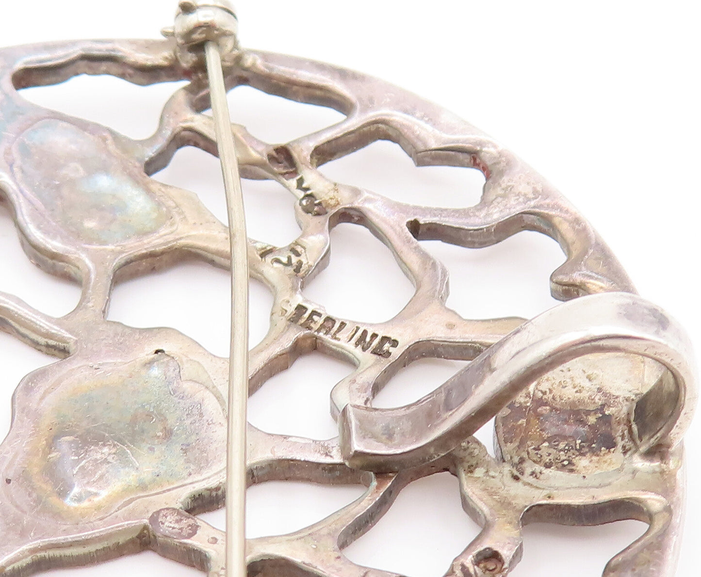 MIGUEL MELENDEZ 925 Silver  Vintage Openwork Sodalite Brooch Pin  BP10126