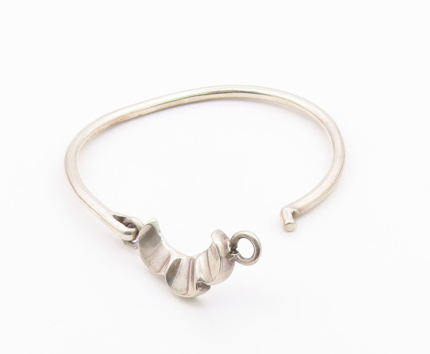MEXICO 925 Sterling Silver  Vintage Shiny Hook Bangle Bracelet  BT9001