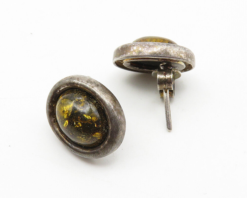 925 Sterling Silver  Vintage Cabochon Cut Amber Oval Dangle Earrings  EG5812