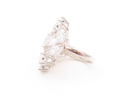 925 Sterling Silver Vintage Ring Drop & Marquise Cut CZ Flowers  Sz 7.5  RG32990