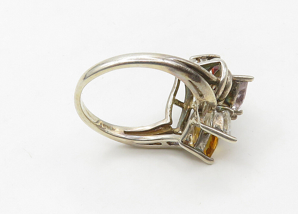 925 Silver  Vintage Peridot Citrine Garnet & Topaz Band Ring Sz 6  RG21523