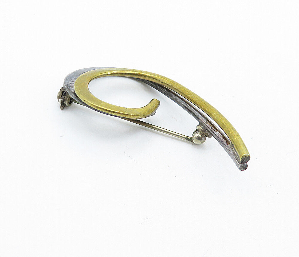 MEXICO 925 Sterling Silver  Vintage Two Tone Shiny Swirl Brooch Pin  BP2401