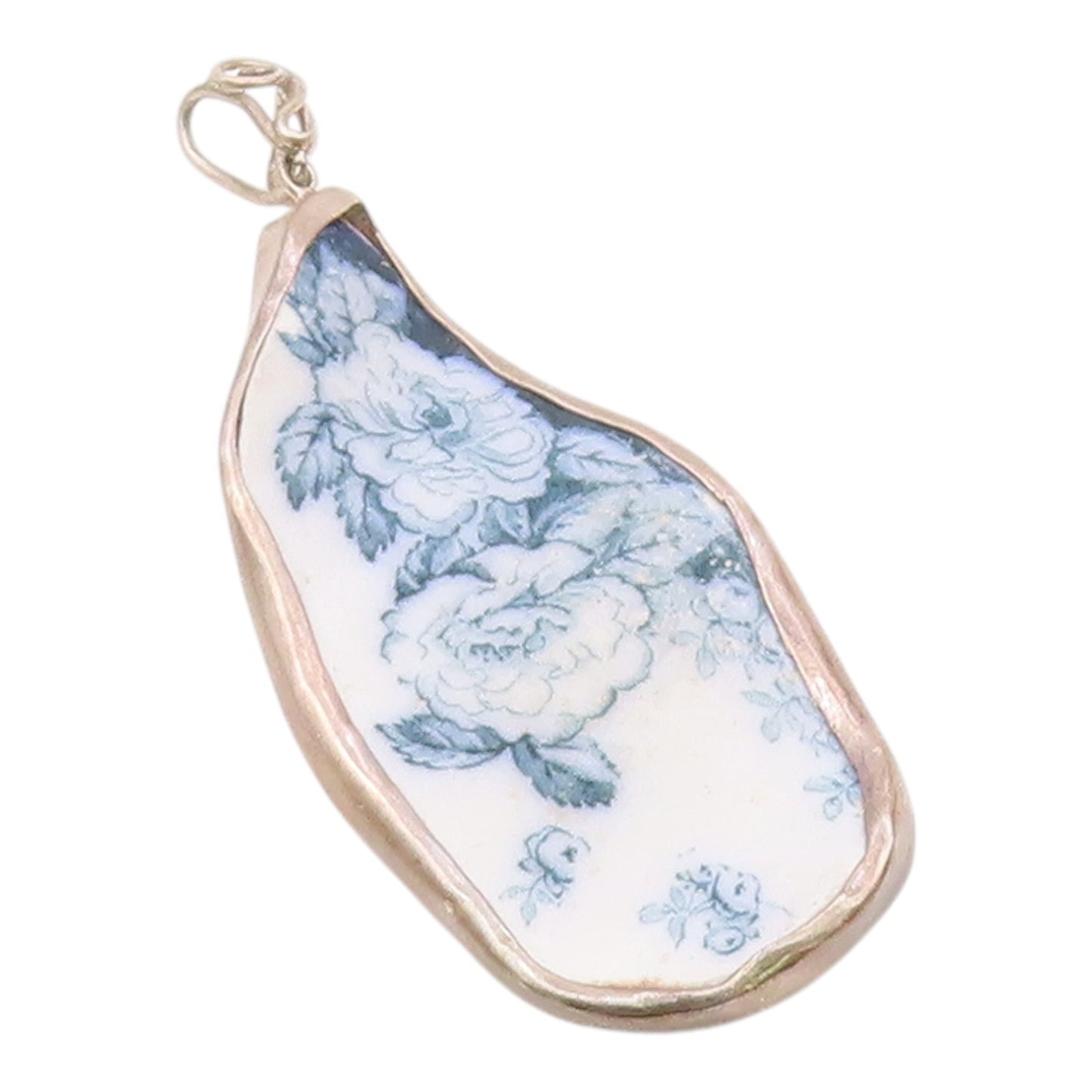 925 Sterling Silver  Vintage Blue Floral Detail Swirl Bail Pendant  PT11491