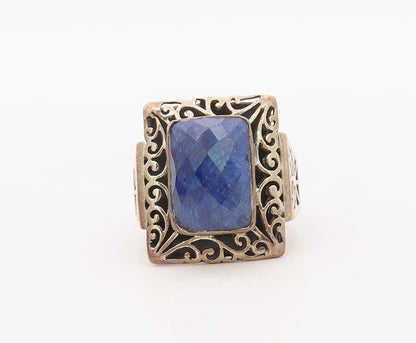 925 Sterling Silver Vintage Ring Rectangle Swirly Real Gemstone Sz 10.5 RG30562