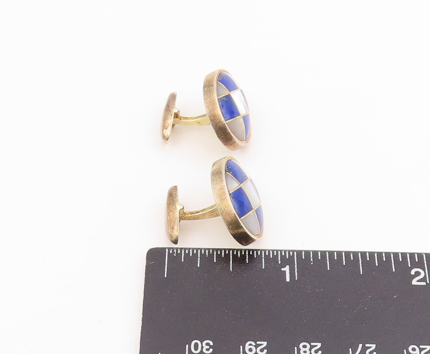 925 Sterling Silver Vintage Cufflinks MMA Mother Of Pearl & Lapis Lazuli  TR4150