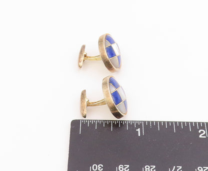 925 Sterling Silver Vintage Cufflinks MMA Mother Of Pearl & Lapis Lazuli  TR4150