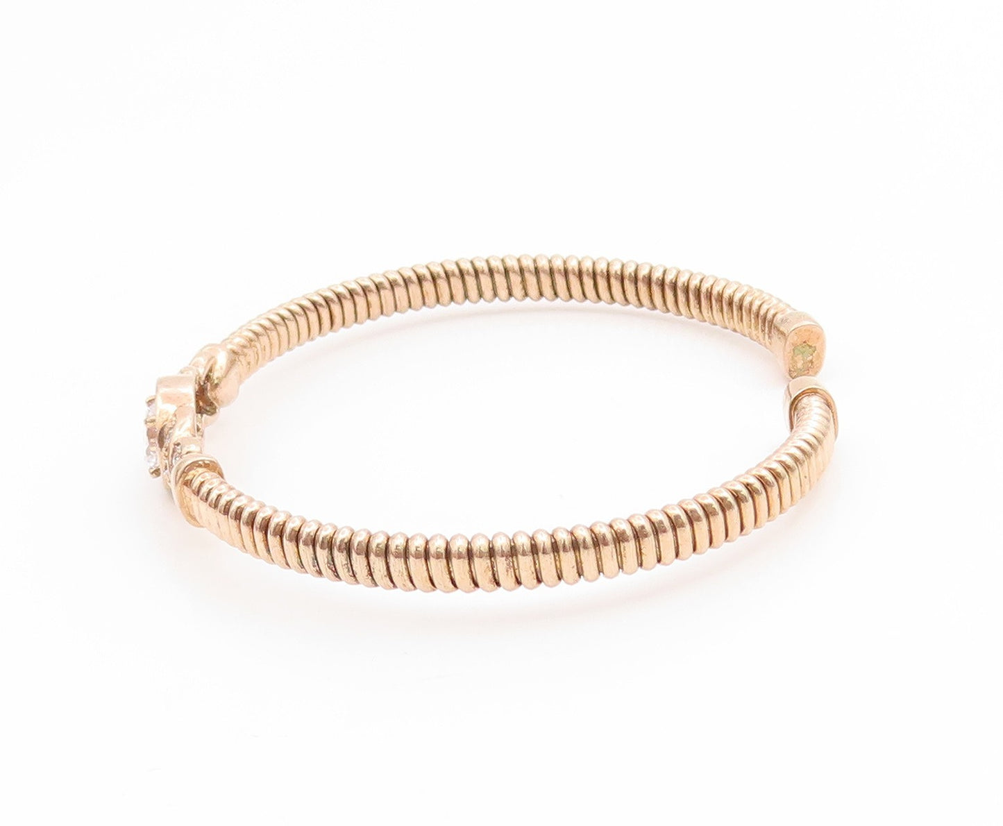 925 Sterling Silver Vintage Bracelet Gold Plated CZ Crossover Swirl Cuff BT11899