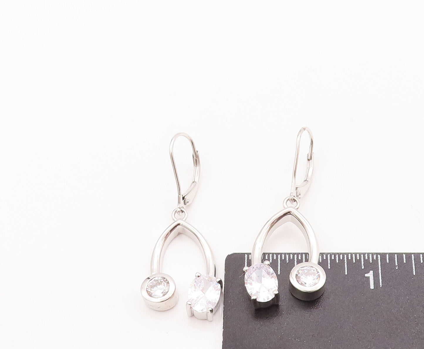 925 Sterling Silver Vintage Earrings Modernist Reversed CZ Beaded U  EG12965