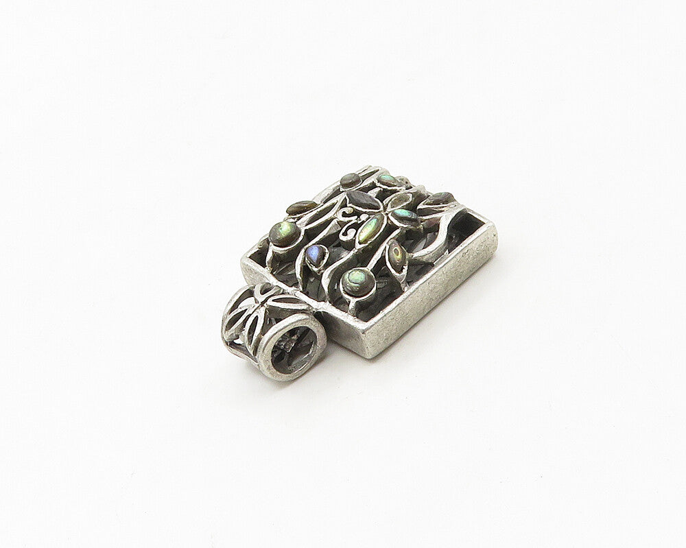 925 Sterling Silver  Vintage Petite Abalone Open Floral Motif Pendant  PT13790