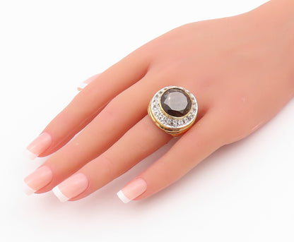 925 Sterling Silver Vintage Ring Gold Plated Smokey Quartz & CZ  Sz 7.5  RG33066